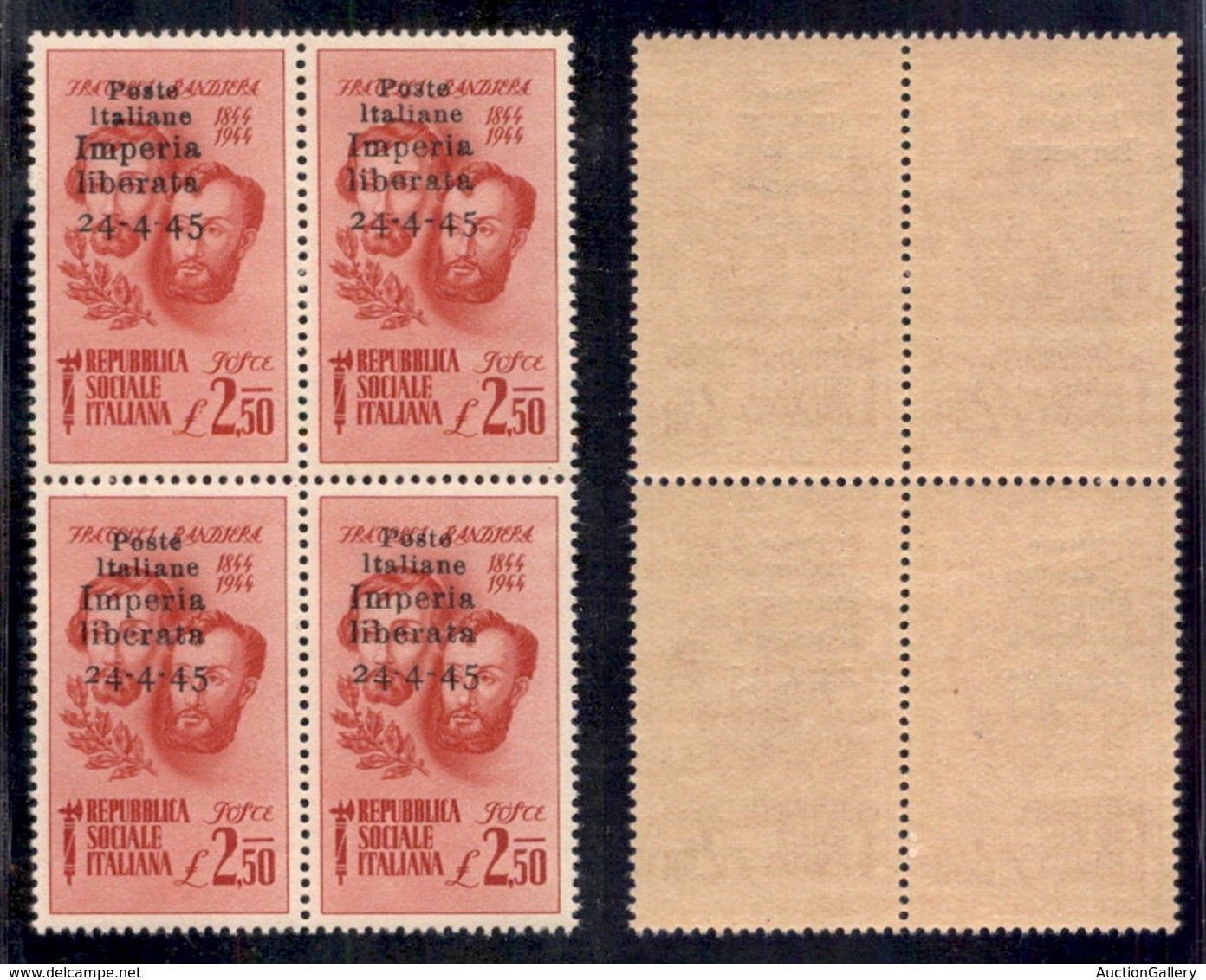 C.L.N. - Imperia - 1945 - 2,50 Lire Bandiera (15) In Quartina - Gomma Integra (160+) - Altri & Non Classificati