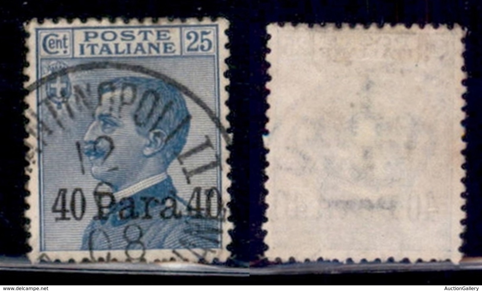 UFFICI POSTALI ALL'ESTERO - Levante - Costantinopoli - 1908 - 40 Para Su 25 Cent (1a) Usato Con Soprastampa Spostata - Altri & Non Classificati