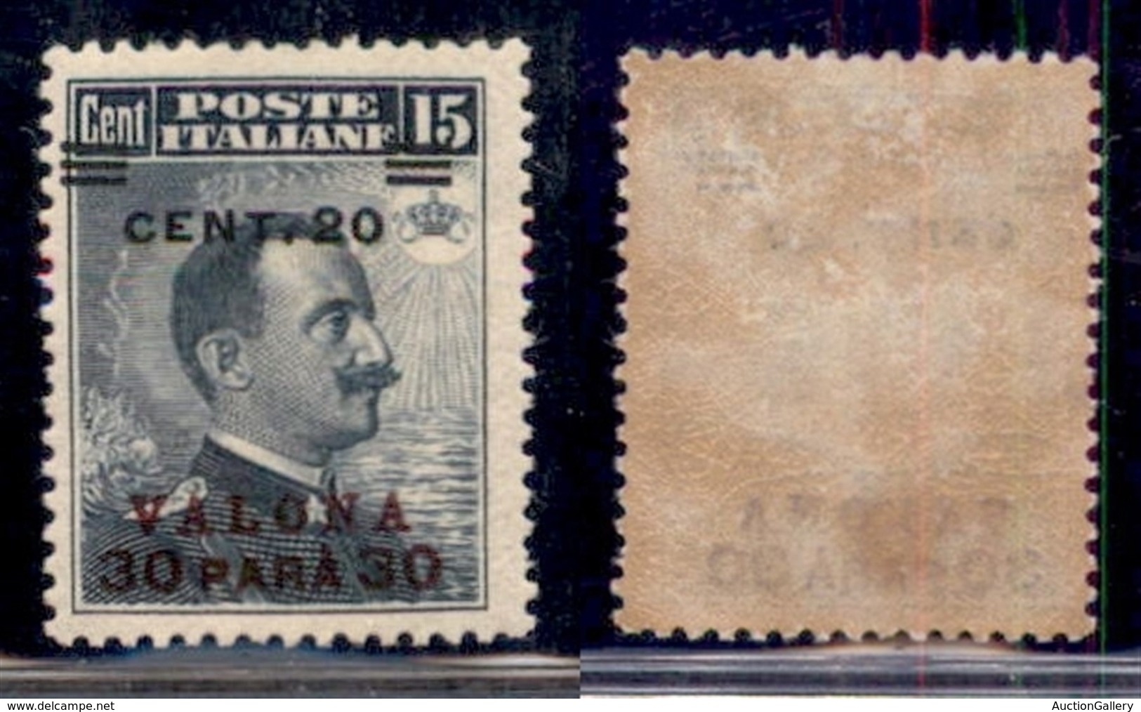 UFFICI POSTALI ALL'ESTERO - Levante - Valona - 1916 - 30 Para Su 20 Cent Su 15 (10aa) - Sbarrette In Basso - Gomma Origi - Other & Unclassified