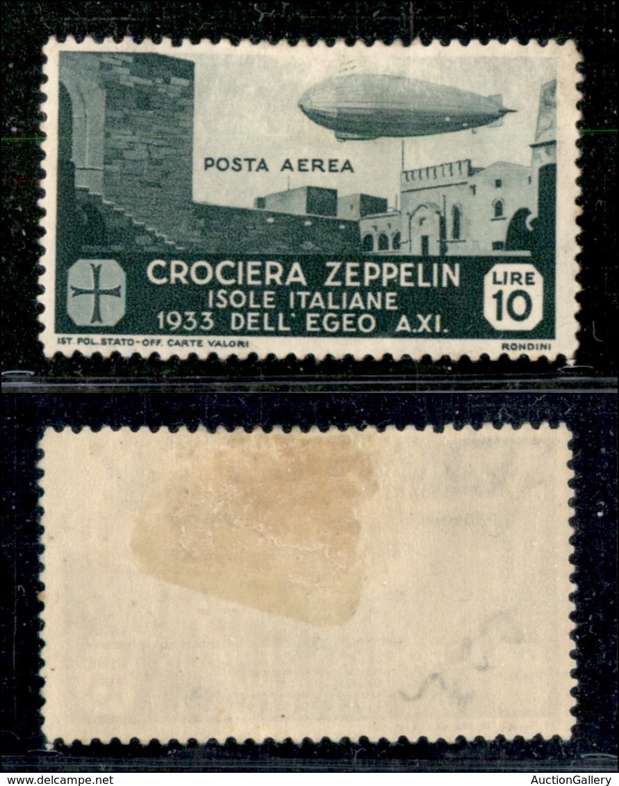 COLONIE - Egeo - 1933 - 10 Lire Zeppelin (24) - Gomma Originale (180) - Autres & Non Classés