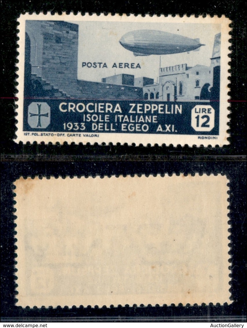 COLONIE - Egeo - 1933 - 12 Lire Zeppelin (25) - Gomma Integra - Lieve Ingiallimento In Angolo (450) - Other & Unclassified