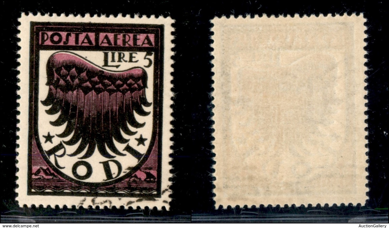 COLONIE - Egeo - 1934 - 5 Lire Ala (33Ac) Usato Con Filigrana Lettere (30) - Otros & Sin Clasificación