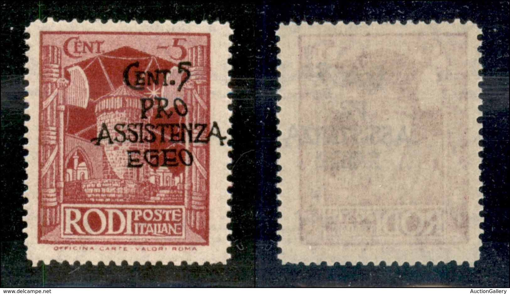 COLONIE - Egeo - Occupazione Tedesca Dell'Egeo - 1943 - 5 + 5 Cent Pro Assistenza (118g) Con Soprastampa A Destra - Gomm - Other & Unclassified