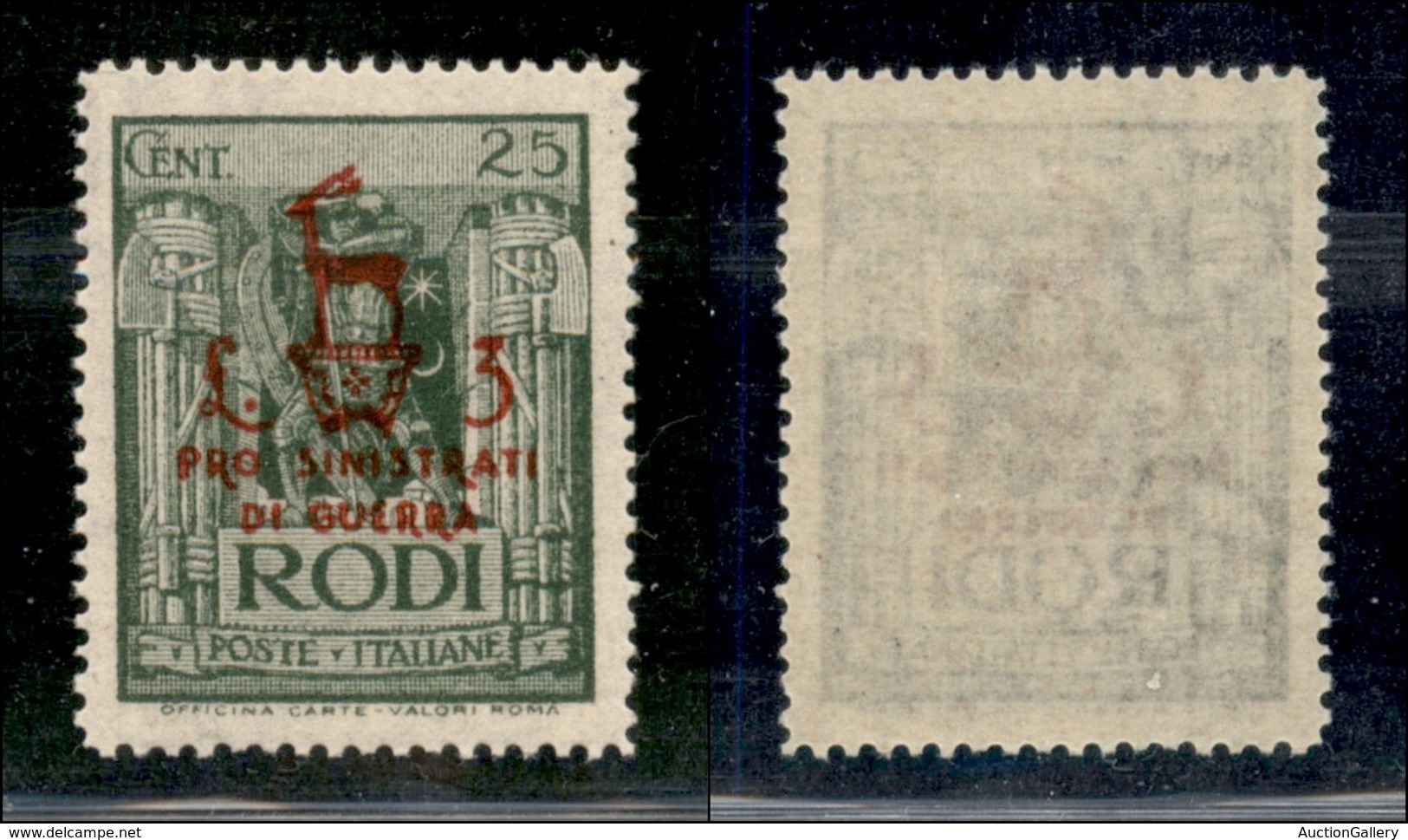 COLONIE - Egeo - Occupazione Tedesca Dell'Egeo - 1944 - 25 Cent + 3 Lire Pro Sinistrati (129 Varietà) - Soprastampa In A - Altri & Non Classificati