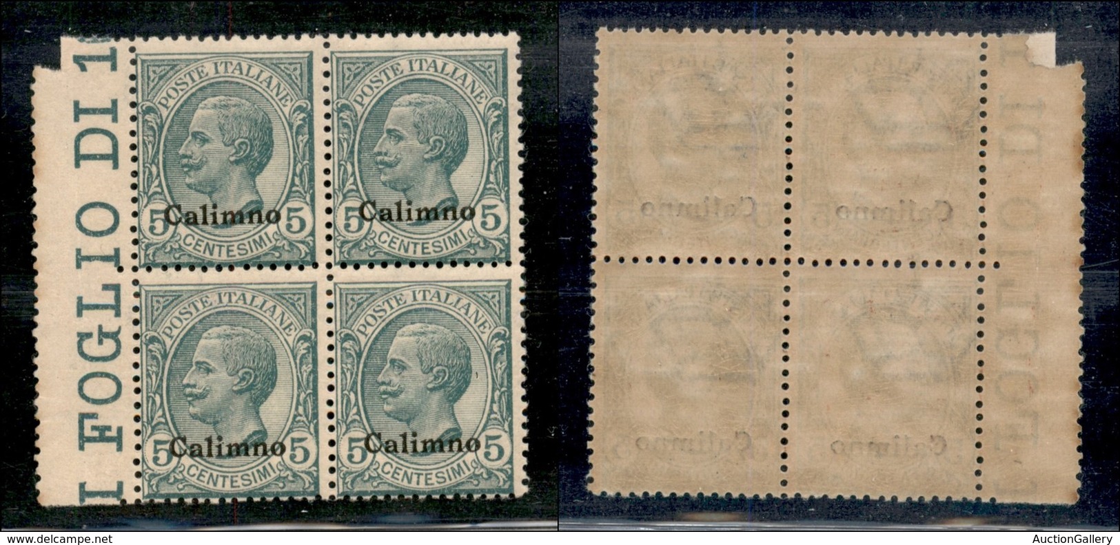 COLONIE - Egeo - Calino - 1912 - 5 Cent Leoni (2) In Quartina - Gomma Integra (407) - Altri & Non Classificati