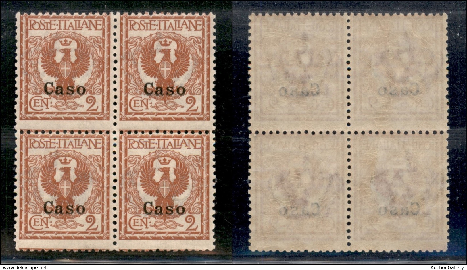 COLONIE - Egeo - Caso - 1912 - 2 Cent Aquila (1) - Quartina - Gomma Integra (100) - Altri & Non Classificati