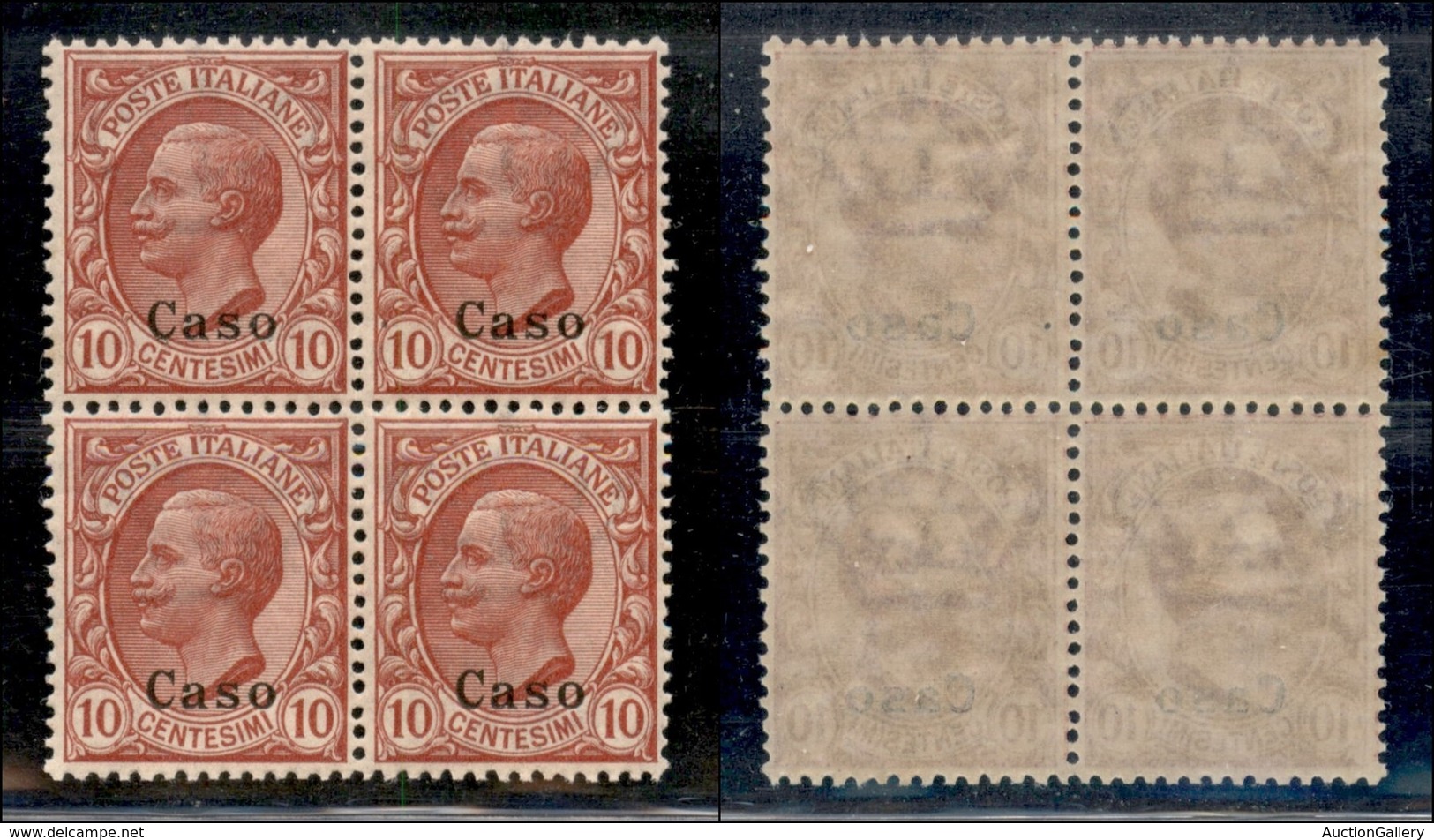 COLONIE - Egeo - Caso - 1912 - 10 Cent Leoni (3) - Quartina - Gomma Integra - Ottimamente Centrati - Autres & Non Classés