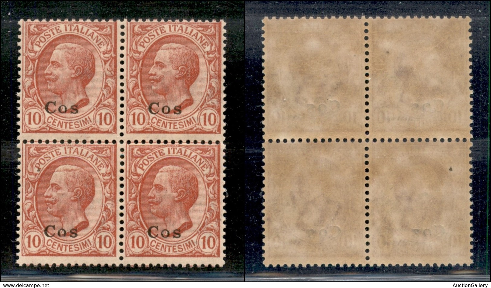 COLONIE - Egeo - Coo - 1912 - 10 Cent Leoni (3) - Quartina - Gomma Integra - Altri & Non Classificati