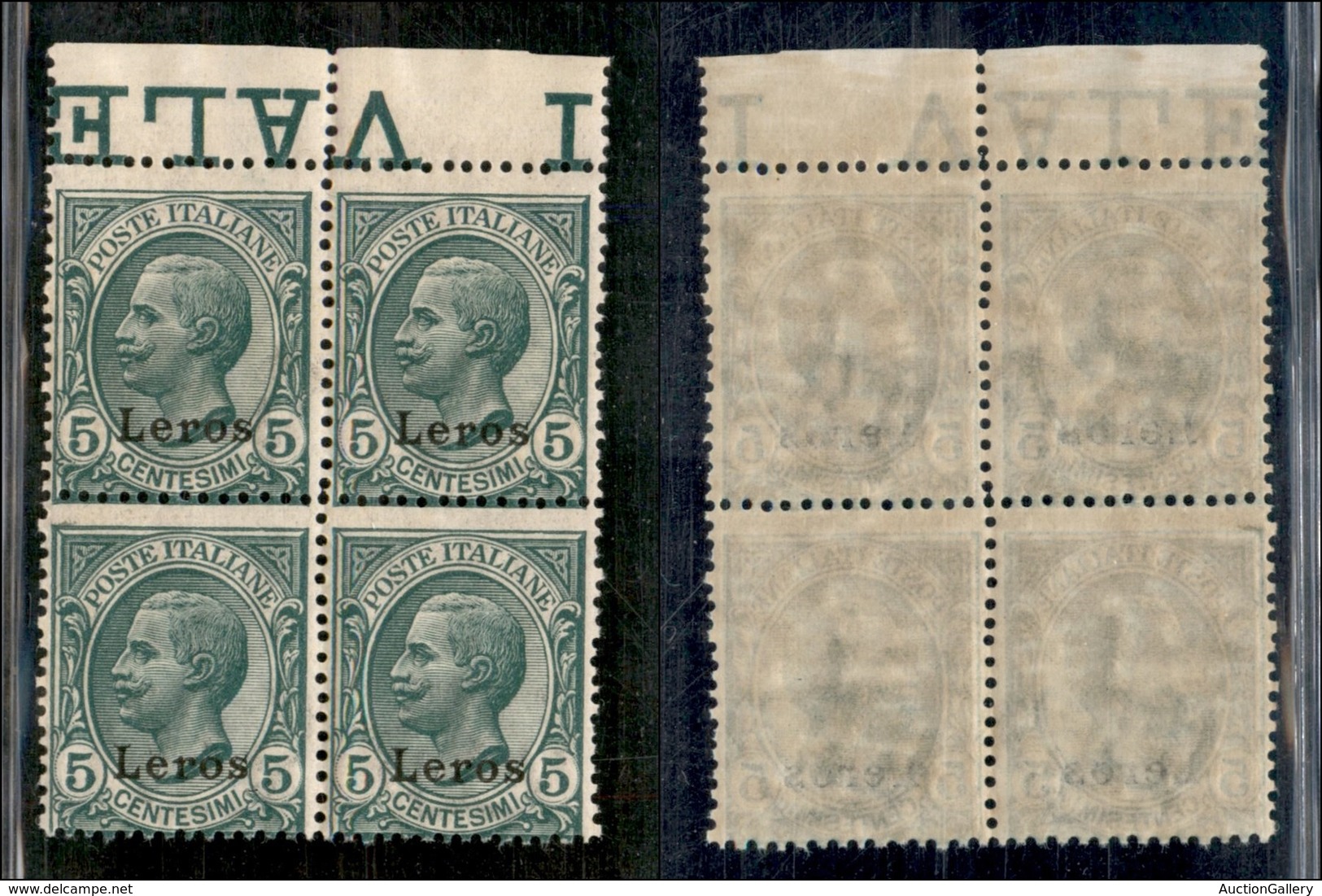 COLONIE - Egeo - Lero - 1912 - 5 Cent Leoni (2) - Quartina - Gomma Integra - Autres & Non Classés