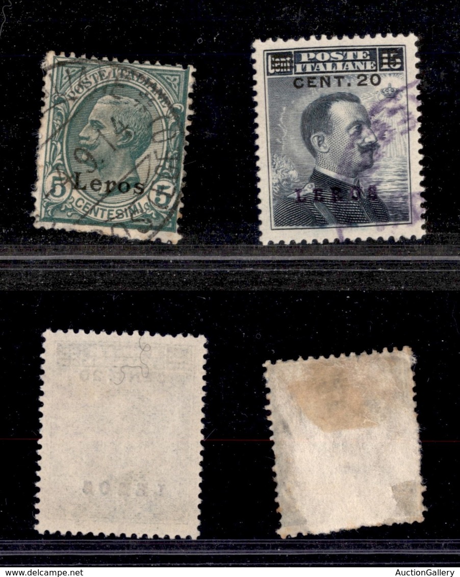 COLONIE - Egeo - Lero - 1912/1916 - 5 Cent Leoni + 20 Cent Su 15 Cent Michetti Soprastampati (2 + 8) - Usati (62) - Altri & Non Classificati