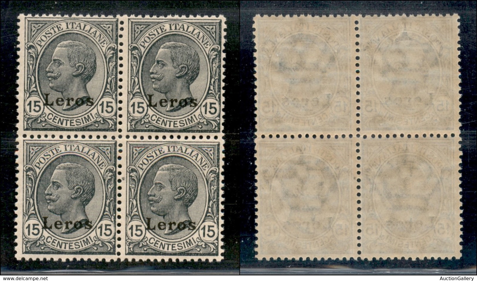 COLONIE - Egeo - Lero - 1912 - 15 Cent Leoni (10) - Quartina - Gomma Integra - Altri & Non Classificati