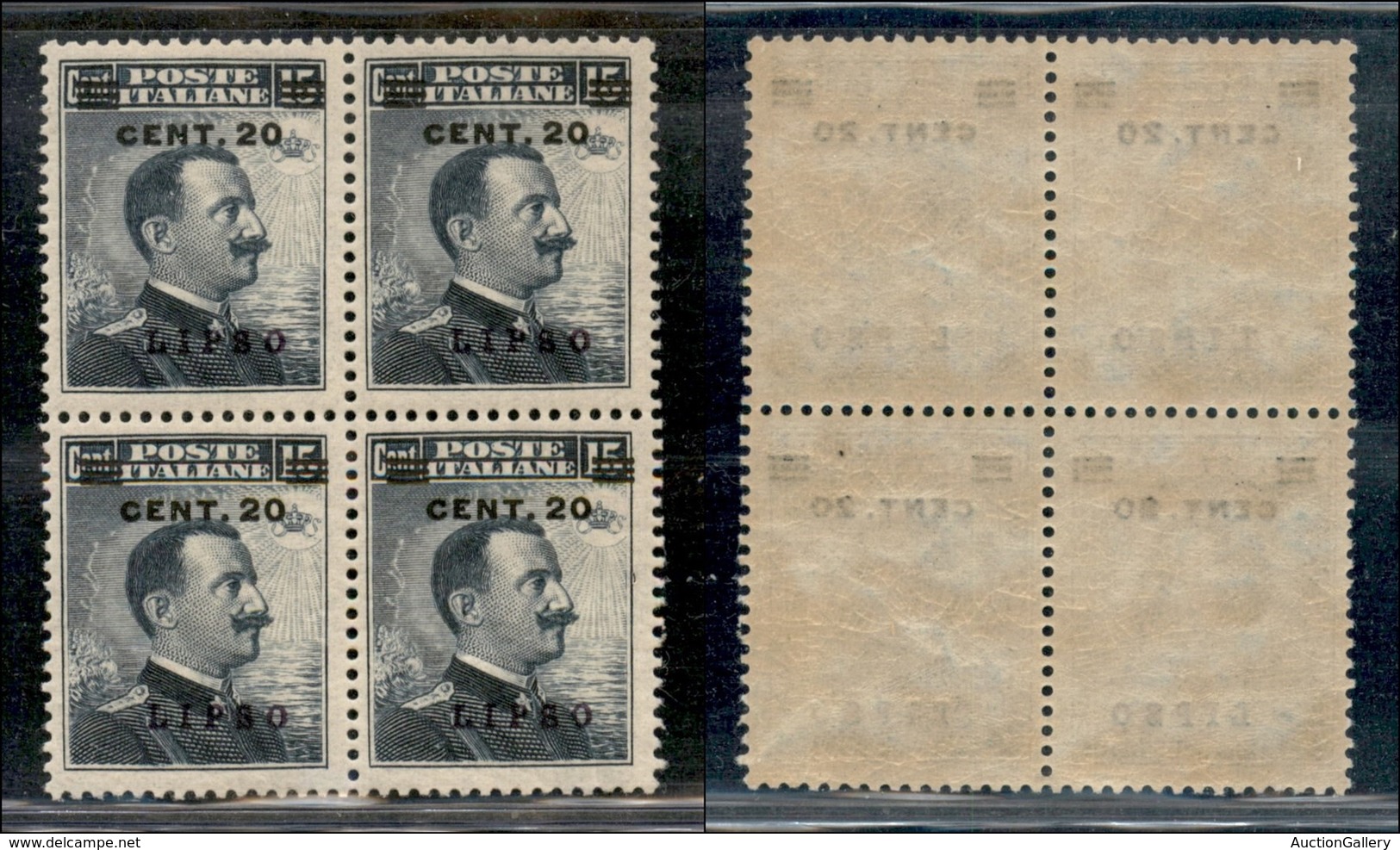 COLONIE - Egeo - Lipso - 1916 - 20 Cent Su 15 Cent Michetti (8) In Quartina - Gomma Integra - Ben Centrata - Other & Unclassified