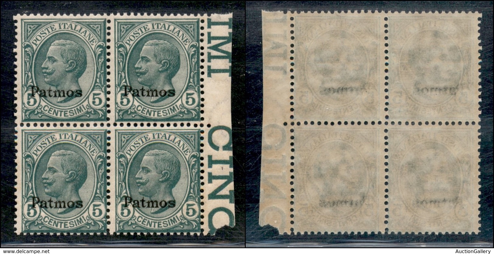 COLONIE - Egeo - Patmo - 1912 - 5 Cent Leoni (2) - Quartina - Gomma Integra - Otros & Sin Clasificación
