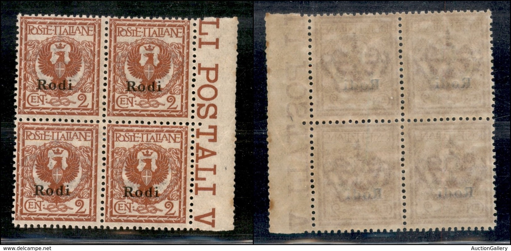 COLONIE - Egeo - Rodi - 1912 - 2 Cent Aquila (1) - Quartina - Gomma Integra - Altri & Non Classificati