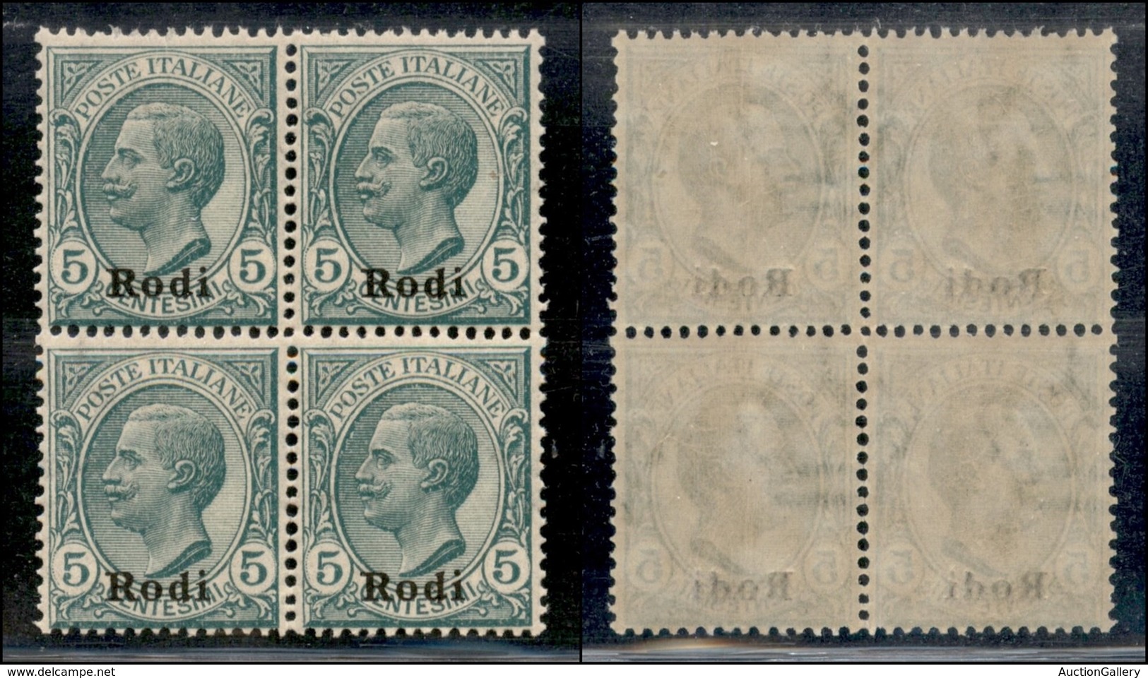 COLONIE - Egeo - Rodi - 1912 - 5 Cent Leoni (2) - Quartina - Gomma Integra - Other & Unclassified