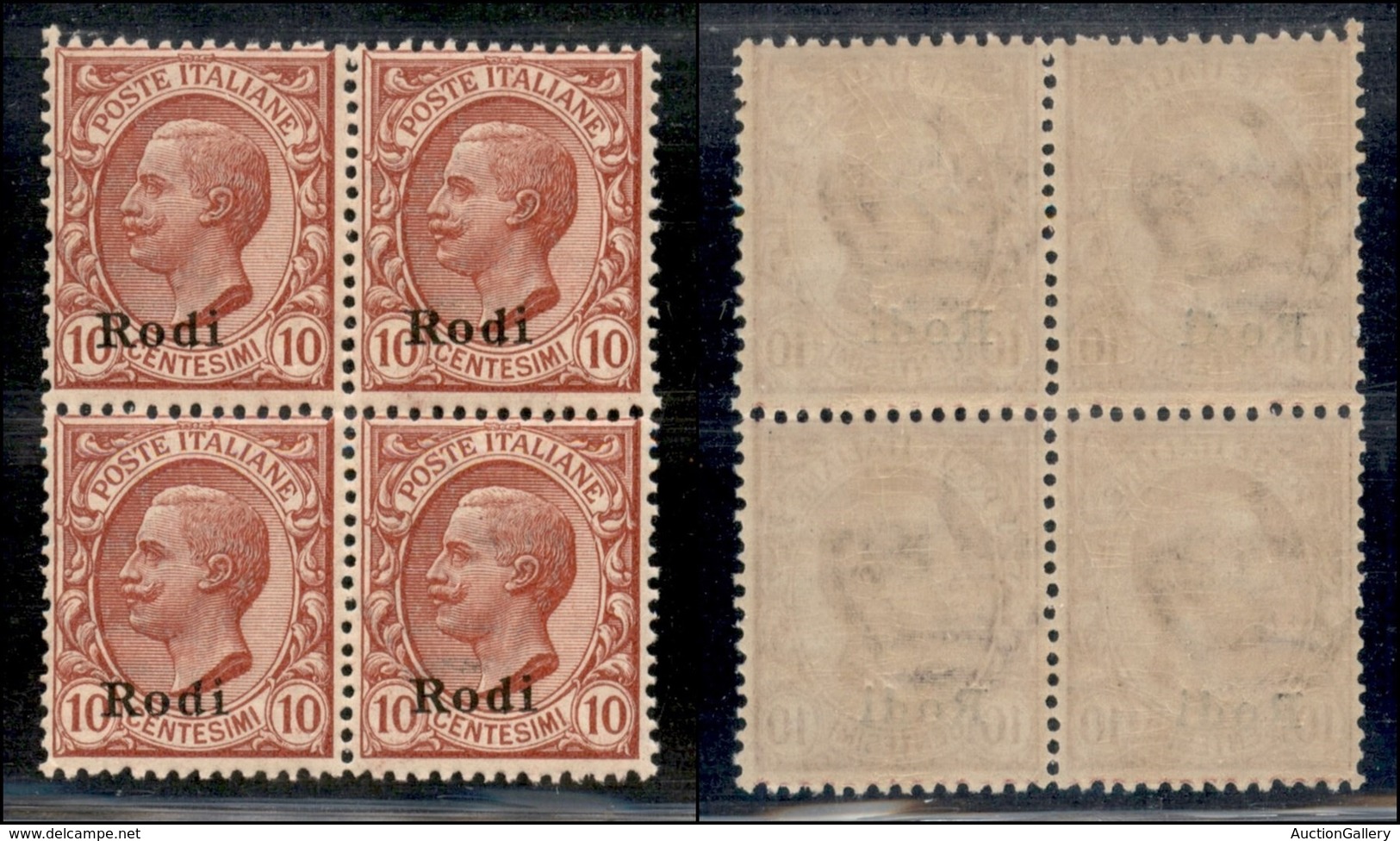 COLONIE - Egeo - Rodi - 1912 - 10 Cent Leoni (3) - Quartina - Gomma Integra - Altri & Non Classificati