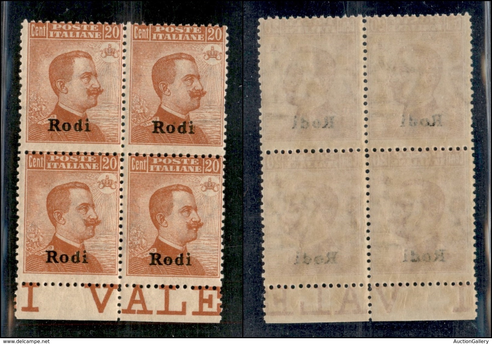 COLONIE - Egeo - Rodi - 1918 - 20 Cent Michetti (12) - Quartina Bordo Di Foglio - Gomma Integra - Autres & Non Classés