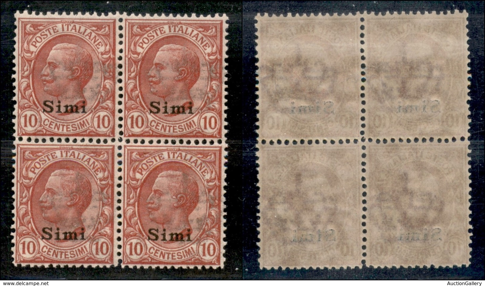 COLONIE - Egeo - Simi - 1912 - 10 Cent Leoni (3) - Quartina - Ottima Centratura - Gomma Integra - Otros & Sin Clasificación