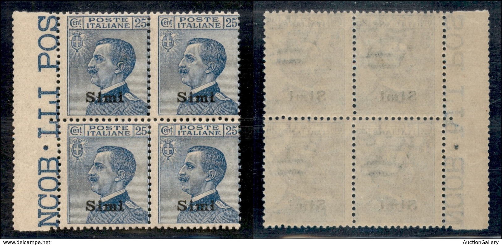 COLONIE - Egeo - Simi - 1912 - 25 Cent Michetti (5) - Quartina Bordo Di Foglio - Gomma Integra - Otros & Sin Clasificación