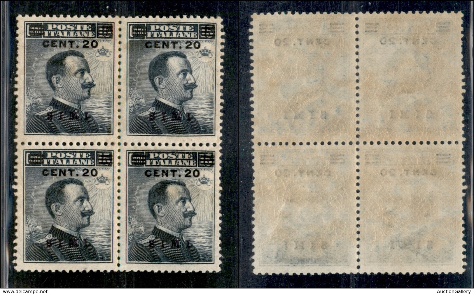 COLONIE - Egeo - Simi - 1916 - 20 Cent Su 15 Cent Michetti (8 Varietà) In Quartina - Gomma Integra (fronte Retro) Con Fa - Autres & Non Classés