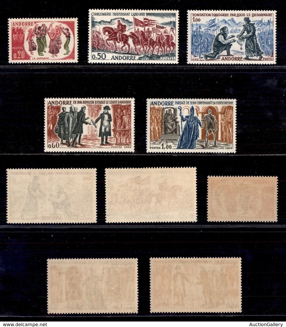 ANDORRA - 1963/1964 - Immagini Della Storia I/II (179/181 + 183/184) - 2 Serie Complete - Gomma Integra - Autres & Non Classés