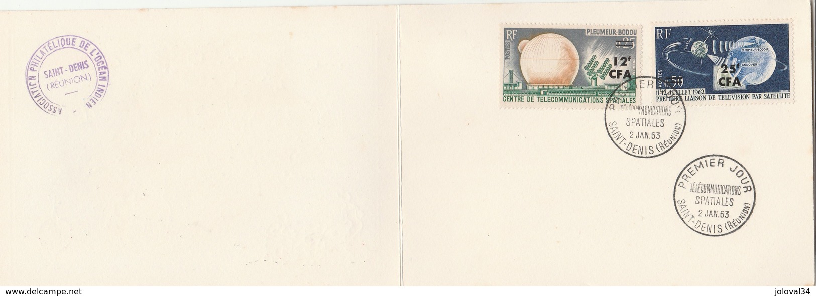 REUNION FDC Yvert 355 Et 356 Pleumeur Bodou Et Telstar St Denis 2/1/1963 Sur Carte Souvenir 2 Volets - Covers & Documents