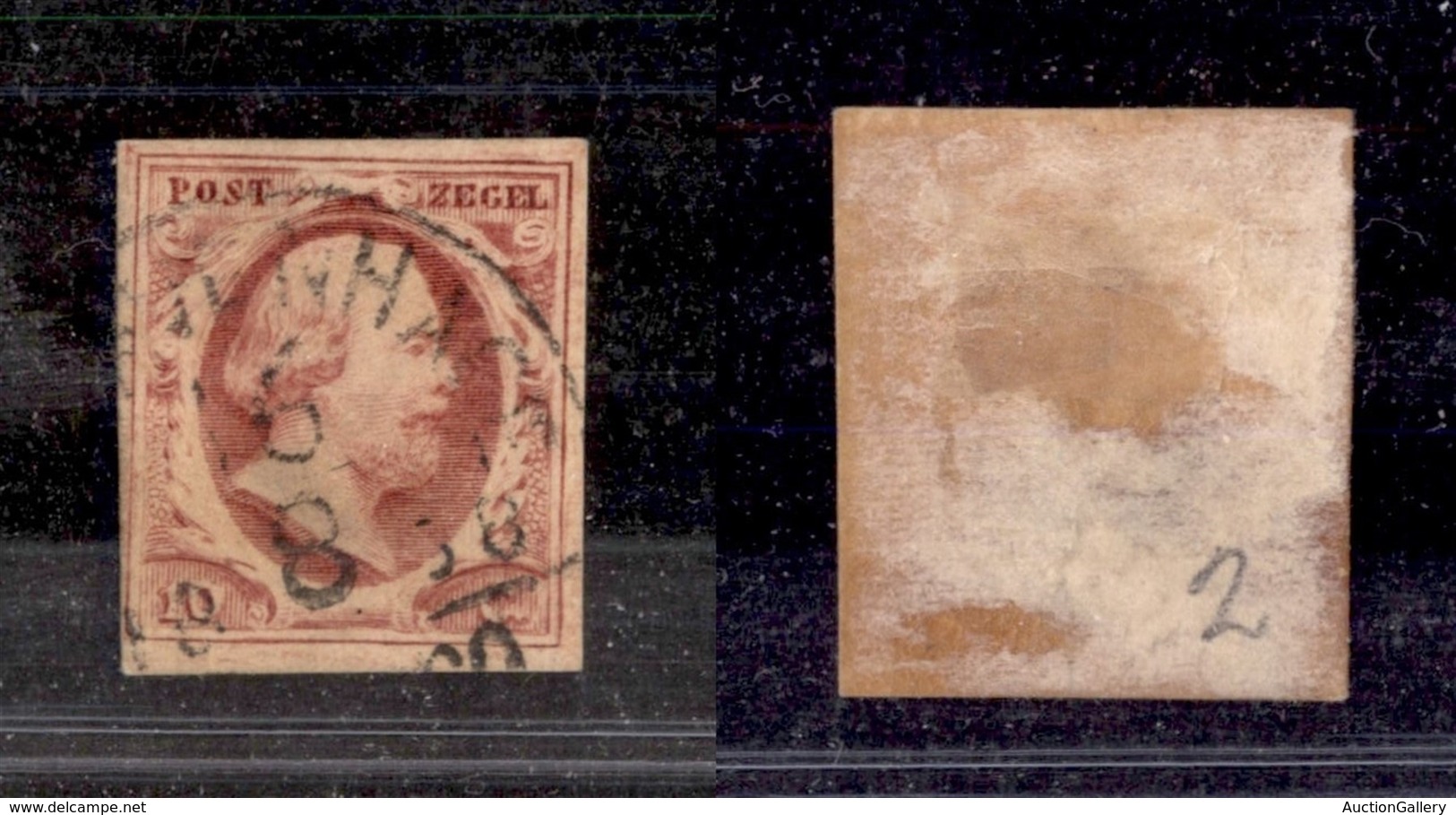 OLANDA - 1852 - 10 Cent Guglielmo III Carminio Rosa (2) - Corto In Basso A Sinistra - Usato (25) - Altri & Non Classificati
