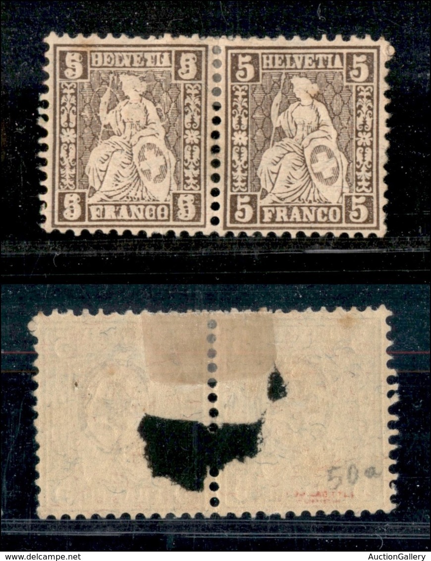 SVIZZERA - 1881 - Coppia Del 5 Franchi (40a+40) - Esemplare Di Sinistra Con Doppia Stampa Della Cifra (una Capovolta) -  - Otros & Sin Clasificación