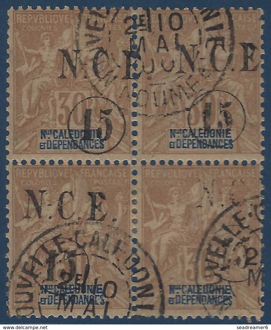 France Colonies Nelle Calédonie N°56/56c Bloc 4 Obl Variété NCE Et 15c Décalés Et Quasi Absent !!! Signé Brun & Calves - Usati