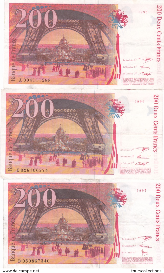 LOT De 3 X 200 FRANCS EIFFEL De 1995 - 1996 - 1997 En TB/TTB @ FAY 75/01; FAY 75/02; FAY 75/04b - 200 F 1995-1999 ''Eiffel''