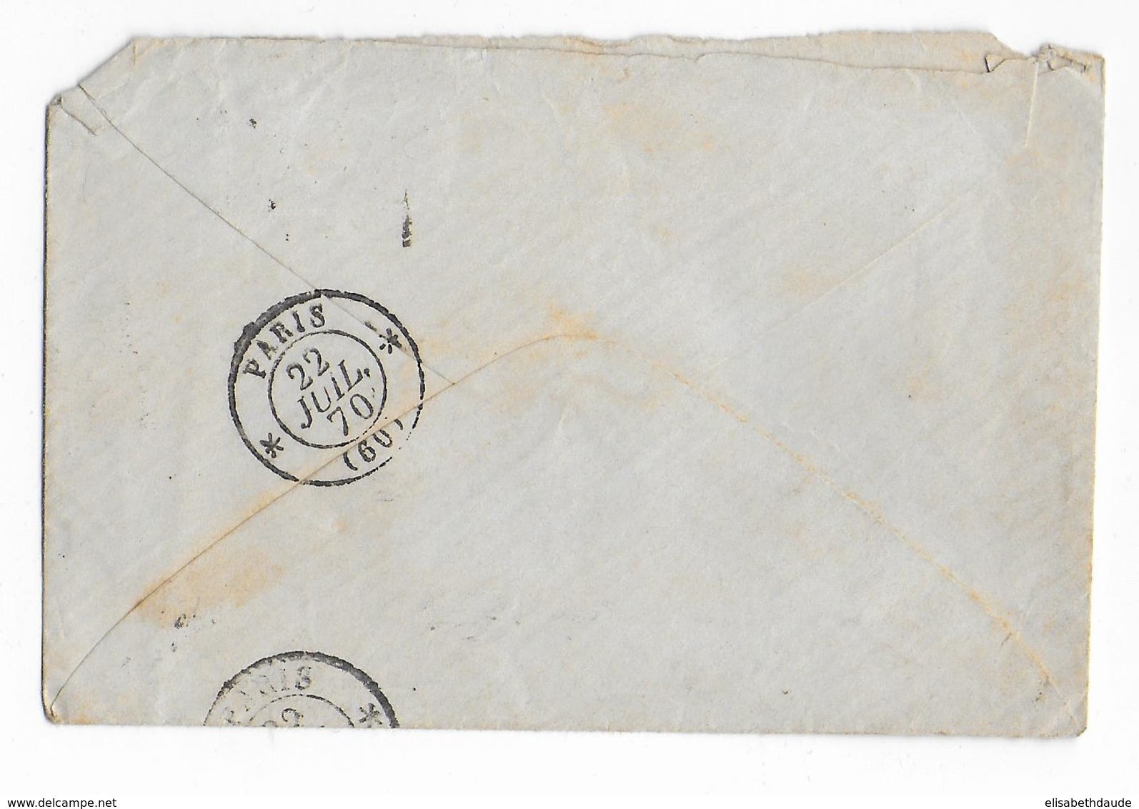 1870 - ENVELOPPE DATEE Du LENDEMAIN De La DECLARATION De La GUERRE De 1870 à STRASBOURG (PEU AVANT LE SIEGE) => PARIS - 1849-1876: Periodo Clásico