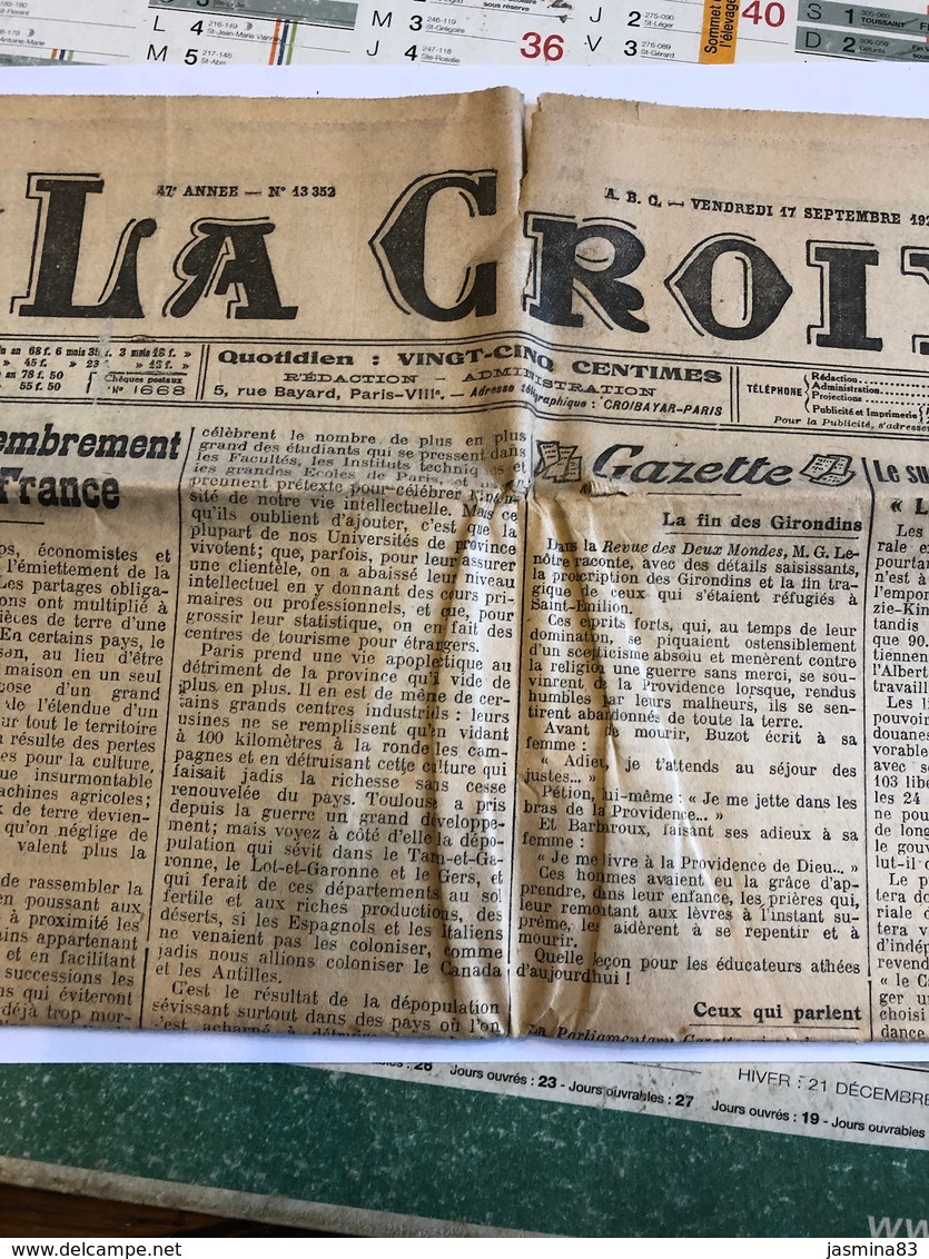 La Croix Du 17 Septembre 1926 - Autres & Non Classés