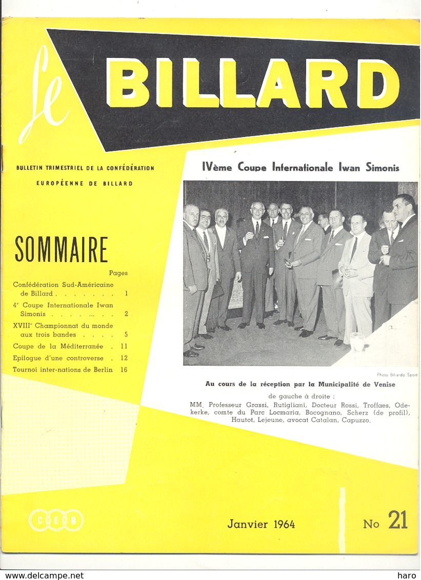 Revue " Le Billard " N° 21 De Janvier 1964 (jm) - Sport