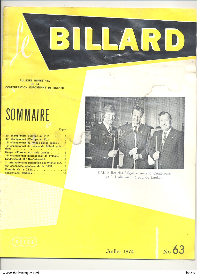 Revue " Le Billard " N° 63 De Juillet1974 - Etat Pas Terrible, En Attendant Mieux.(jm) - Sport