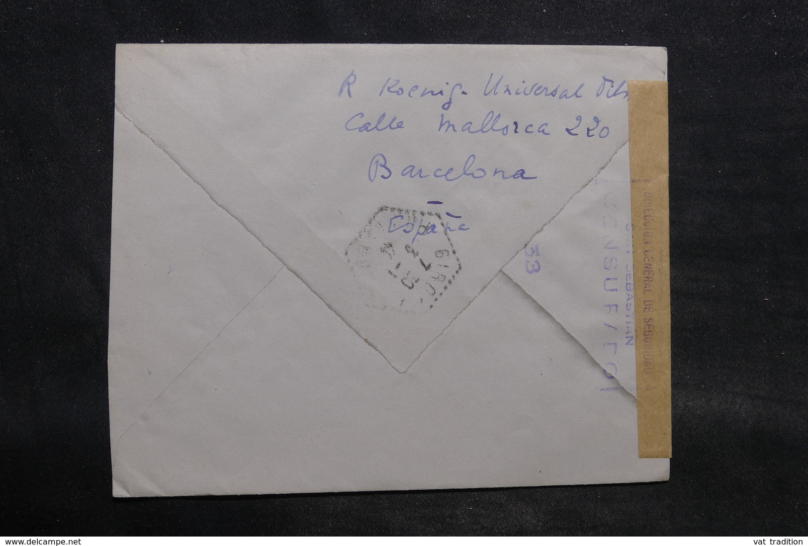 ESPAGNE - Enveloppe De Barcelone Pour La France Avec Contrôle Postal De San Sebastian - L 34528 - Marques De Censures Nationalistes