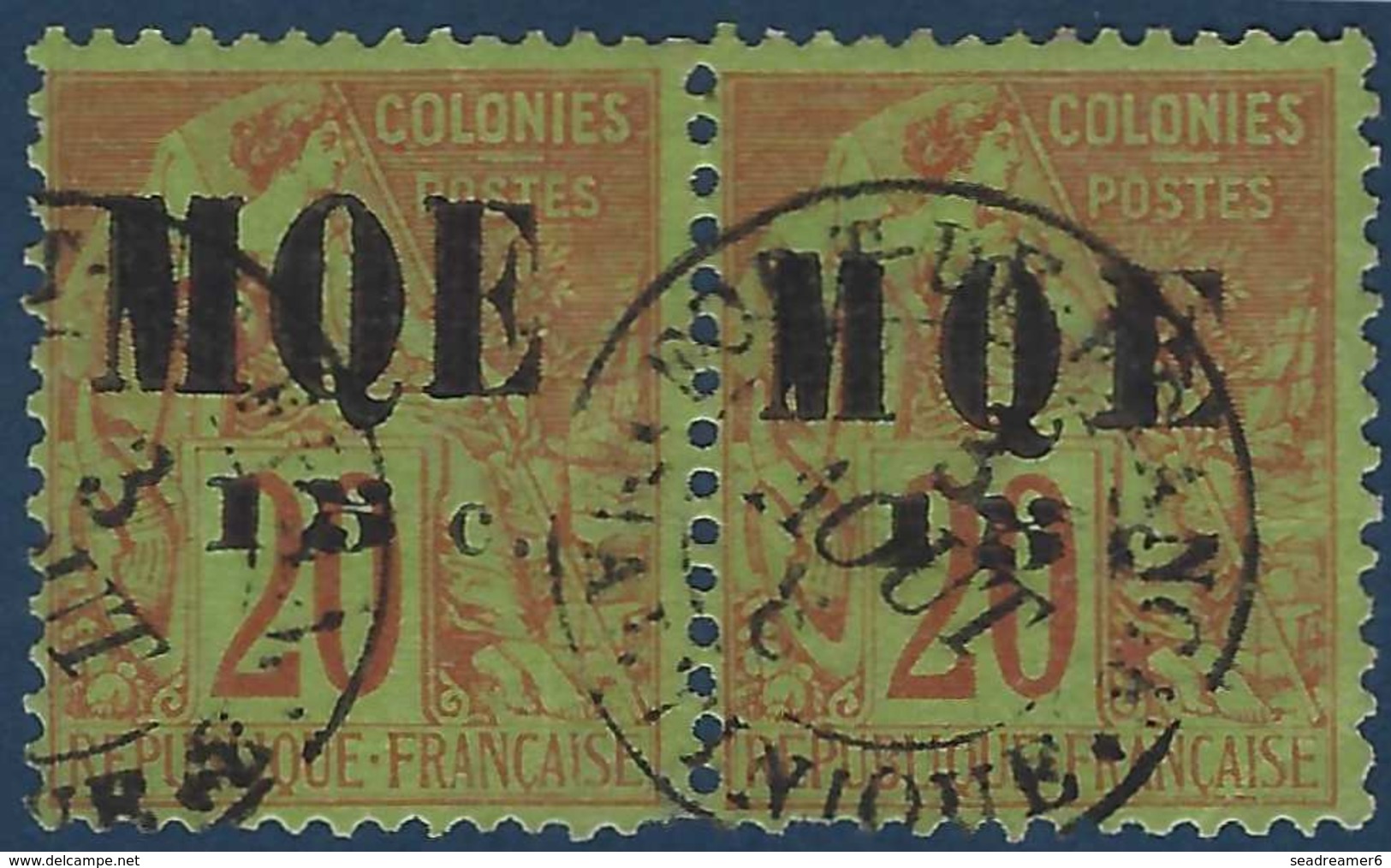 France Colonies Martinique N°2d Paire Oblitérée Surcharge Grand MQE Tenant à Petit Mqe  R Signé Miro & Pigeron - Used Stamps