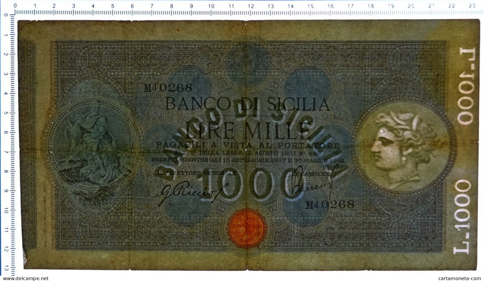 1000 LIRE BANCO DI SICILIA BIGLIETTO AL PORTATORE 30/05/1919 BB - Other & Unclassified