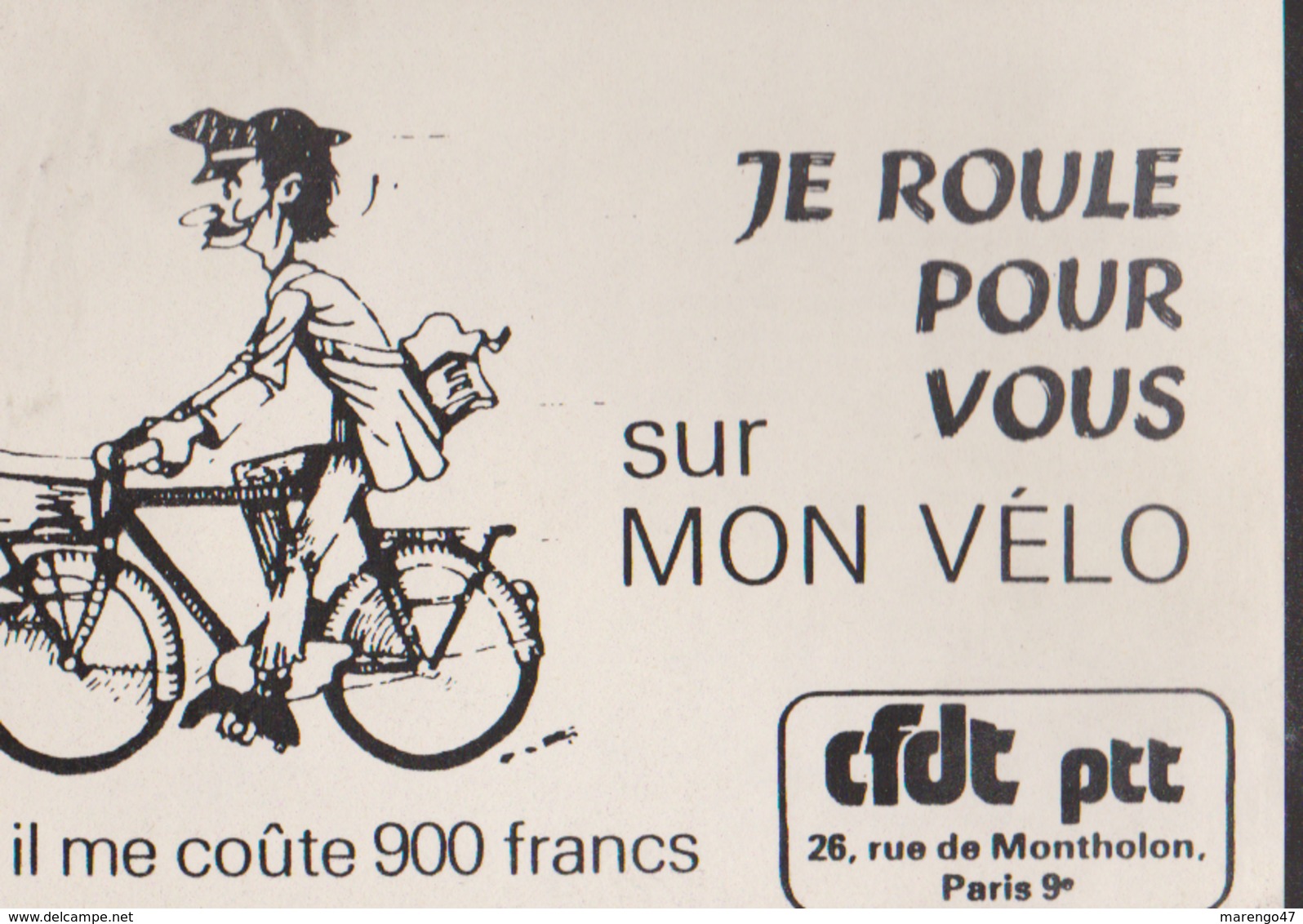 CPSM:CFDT/PTT:Carte Pour Ministre:Je Roule Pour Vous Sur Mon Vélo:1979 - Labor Unions