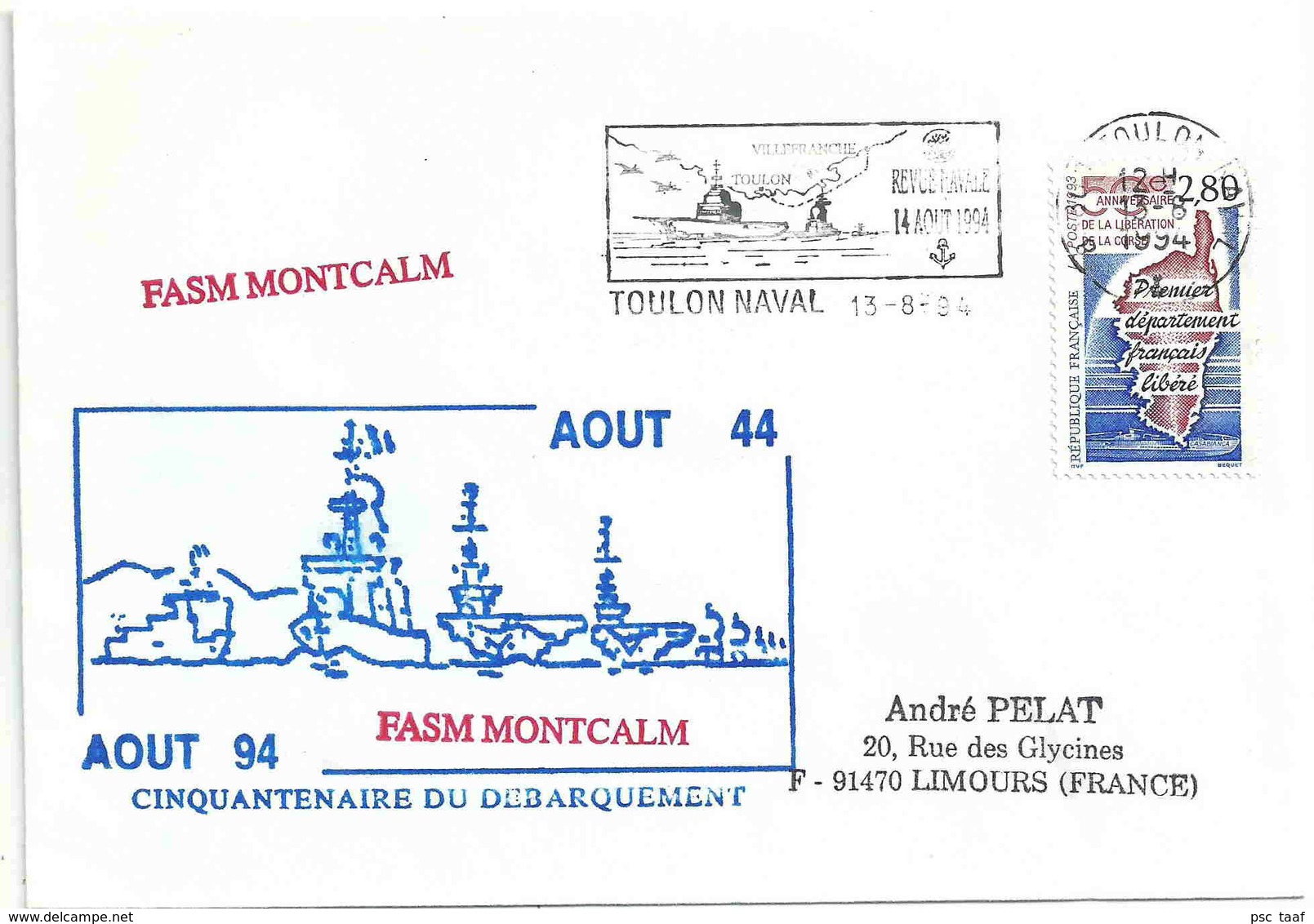 Secap De Toulon Naval - Revue Navale Du Cinquantenaire Du Débarquement - FASM Montcalm - YT 2829 Libération De La Corse - Ships