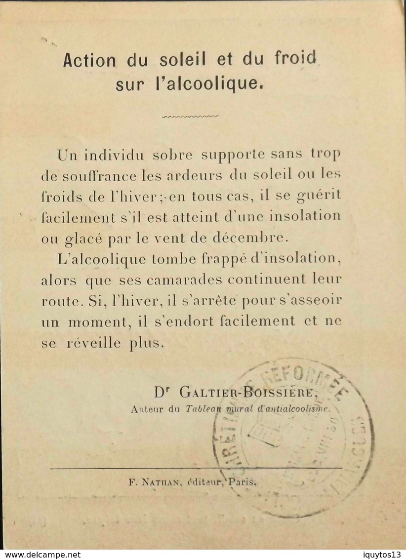 Chromo > Fiche Illustrée > Les Dangers De L'Alcool - Action Du Soleil Et Du Froid Sur L'Alcooliqu - Dr Galtier-Boissière - Other & Unclassified