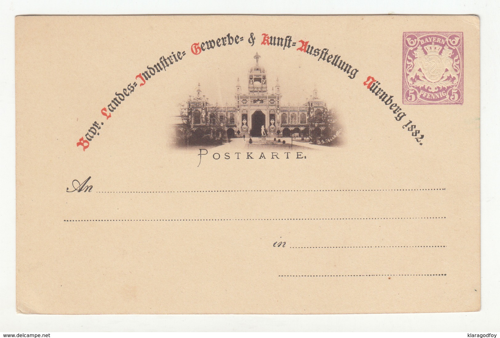 Bayr. Landesindustrie Gewerbe Ausstellung Nürnberg 1882 Illustrated Postal Stationery Postcard Unused B190715 - Altri & Non Classificati