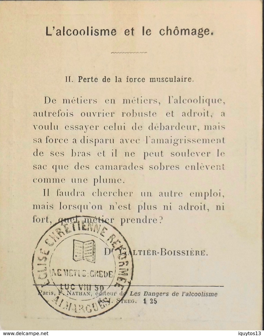 Chromo > Fiche Illustrée > Les Dangers De L'Alcoolisme - L'Alcoolisme Et Le Chômage - Dr Galtier-Boissière - Other & Unclassified