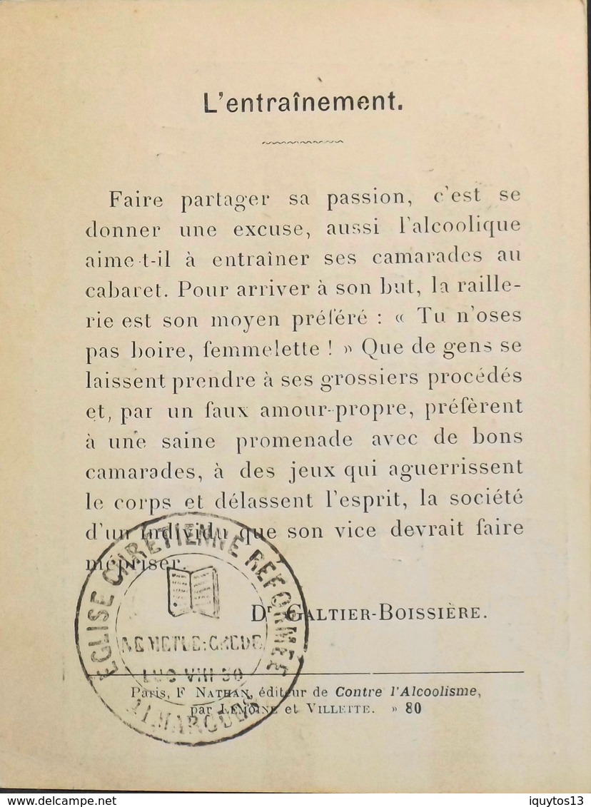 Chromo > Fiche Illustrée > Les Dangers De L'Alcoolisme - L'Entrainement - Dr Galtier-Boissière - TBE - Other & Unclassified