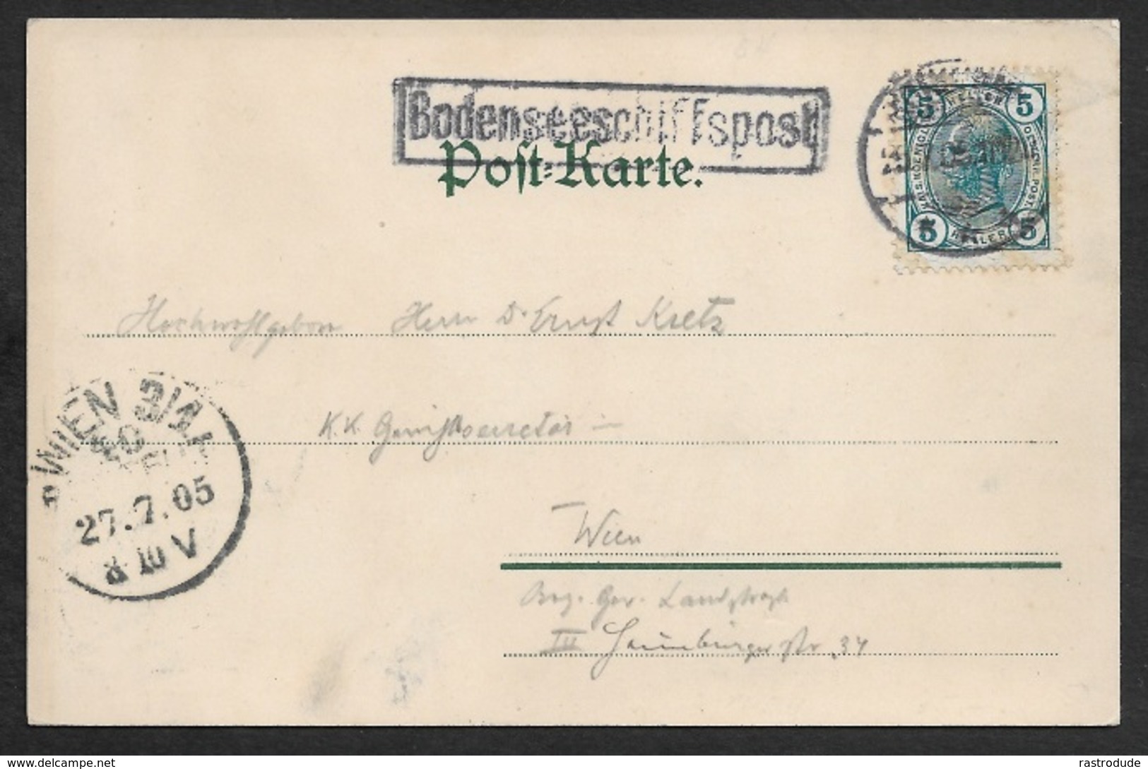 1905 ÖSTERREICH - BODENSEESCHIFFSPOST Nach WIEN - AUF KÜNSTLERPOSTKARTE LITHO BREGENZ LEUCHTURM OTTMAR ZIEHER - Briefe U. Dokumente