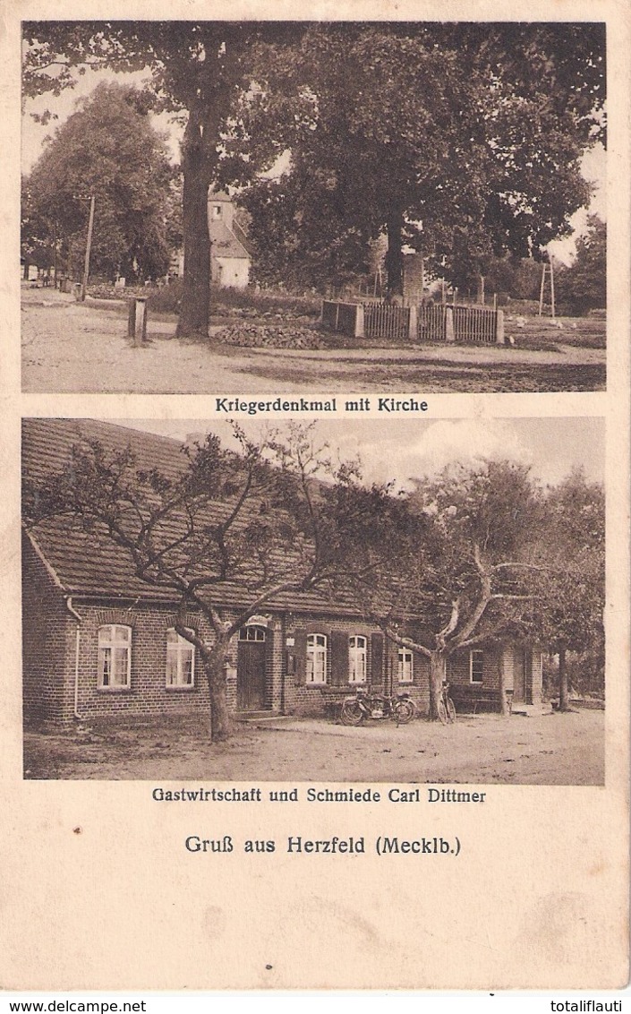 HERZFELD Gemeinde Karrenzin Bei Parchim Gasthof + Schmiede Kriegerdenkmal Motorrad Gelaufen 3.5.1932 - Parchim