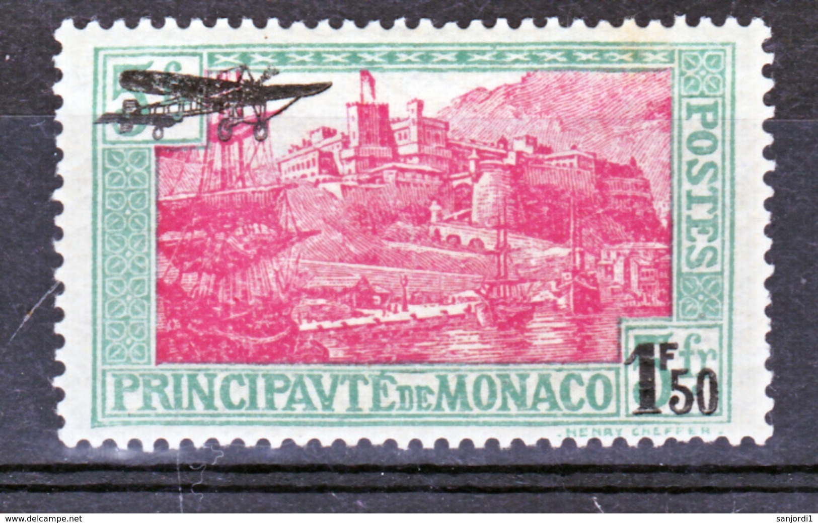 Monaco PA   1  Surchargé Avion Neuf Avec Trace De Charnière* TB MH CoN CHARNELA Cote 30 - Posta Aerea