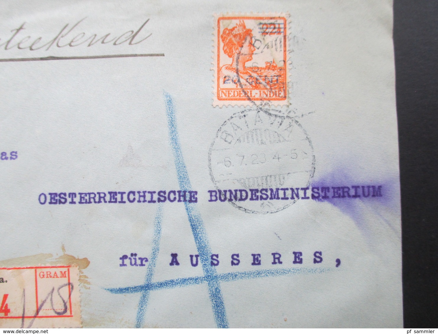 Niederländisch Indien 1923 Registered Letter Ned Indie Batavia 924 Beleg Oesterreichisches Konsulat Für Nied. Ost Indien - Indes Néerlandaises