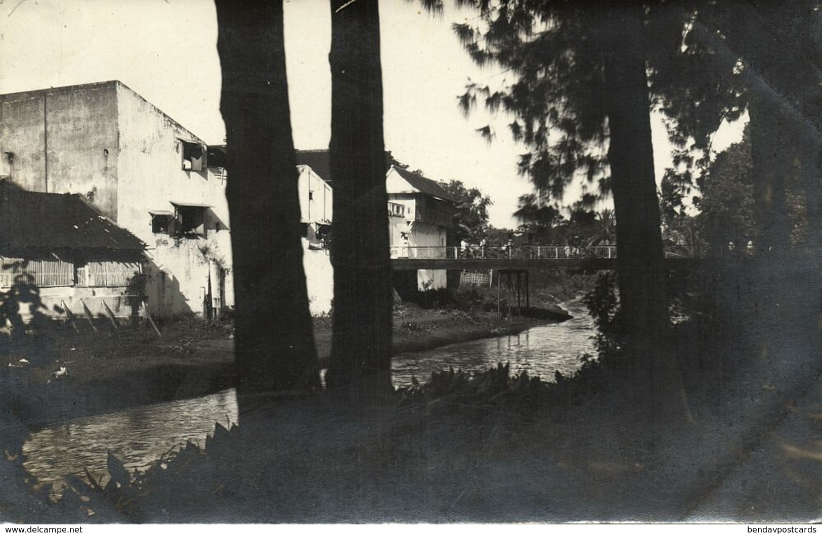 Indonesia, JAVA SURAKARTA SOLO, Partial View With Bridge (1930s) RPPC Postcard - Indonesien