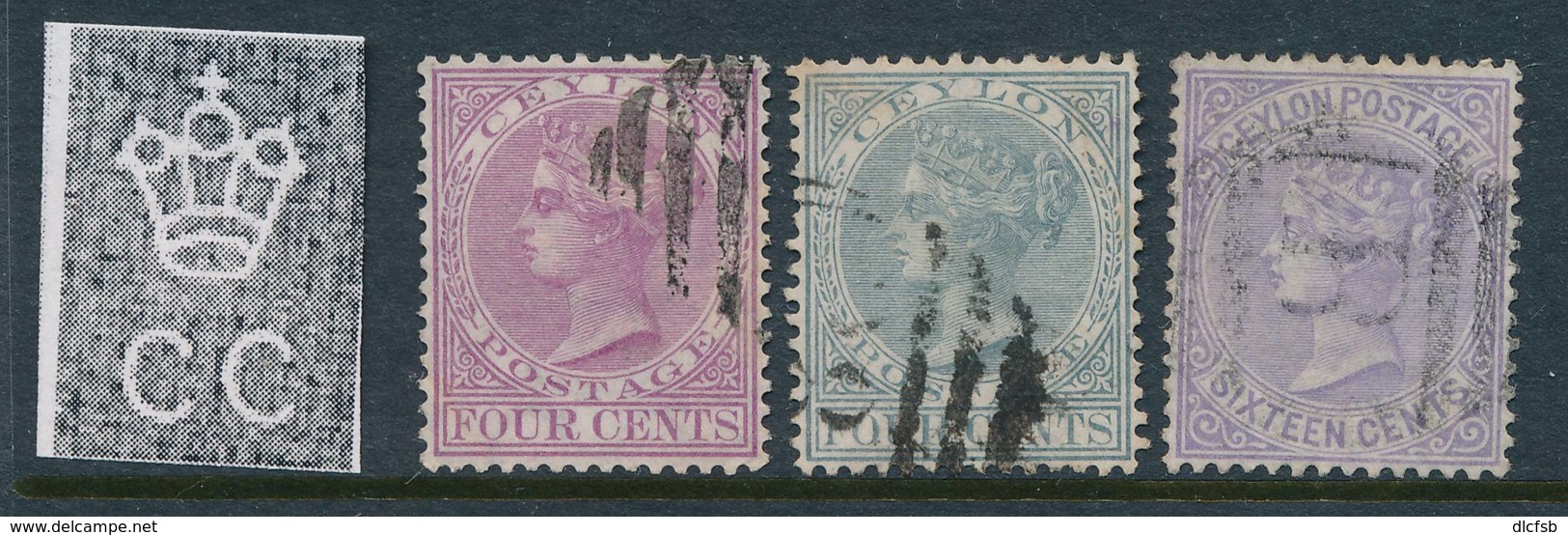 CEYLON, 1872 4c Grey, 4c Mauve, 16c Very Fine - Ceylon (...-1947)