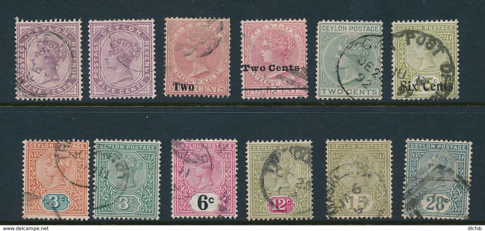 CEYLON, 1883-99 12 Fine Used Victoria Stamps - Ceylon (...-1947)